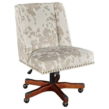 Linon Draper Wood Upholstered Office Chair in Beige Cow Print