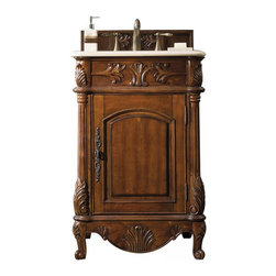 24 inch Antique Single Sink Bathroom Vanity Cherry Finish Marble Top - Bathroom Vanities And Sink Consoles