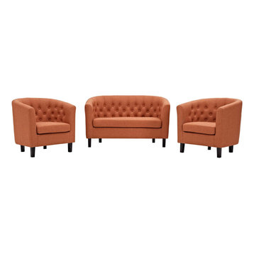 Prospect 3-Piece Upholstered Fabric Loveseat and Armchair Set, Orange