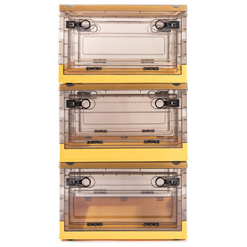 Easy Tidy Stackable Side Opening Collapsible Storage Box Sets, Yellow, Small