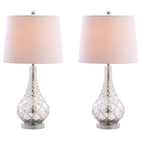 Darren 25.5" Glass Table Lamp, Mercury Silver, Set of 2