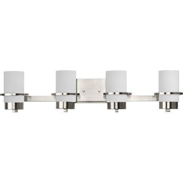Reiss Collection Four-Light Modern Farmhouse Brushed Nickel Vanity Light