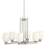 Kichler - Chandelier 6-Light LED, Brushed Nickel - This 6 light chandelier from the Eileen Collection features a clean, straight linear construction with simple glass for a style that is as unique and contemporary as Eileen Gray. The fresh, weightless elegance of our Brushed Nickel finish complements the white etched glass perfectly to give the Eileen Collection the added ambiance that is ideal for today's ever-evolving aesthetic. This fixture features LED Light Bulbs which are Energy-Star certified.