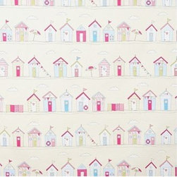 Beach Huts Pink curtain, Roman blind and cushion fabric - Curtains