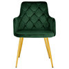 Salvatore Black Velvet Dining Chair Set of 2, Green, Gold Base