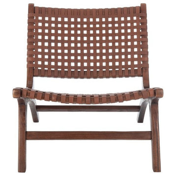 Lana Leather Woven Arm Chair, Borwn/Cognac