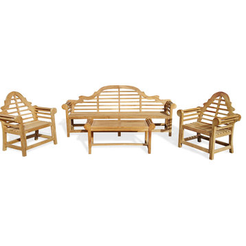 The Iconic 8' Lutyens Bench With 2 Lutyens Chairs and Coffee Table, Grade A Teak