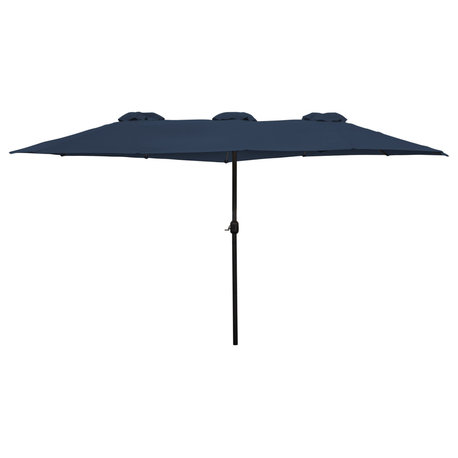 15' Outdoor Patio Market Umbrella with Hand Crank  Navy Blue