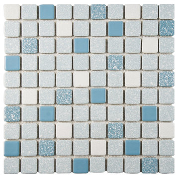 Crystalline Square Blue Porcelain Mosaic Floor & Wall Tile
