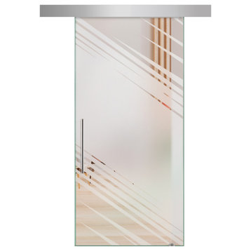 Sliding Glass Door with Frosted Designs ALU100, 26"x81", T-Handle Bars