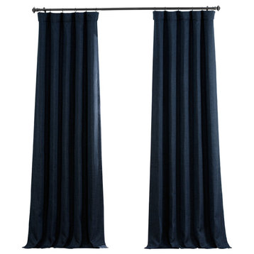 Faux Linen Darkening Curtain Single Panel, Nightfall Navy, 50"x108"