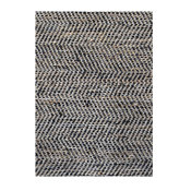 Chevron Handwoven Leather and Jute Flatweave Rug, Black and Gold, 5'x8'