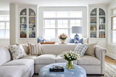 Example of a beach style living room design in Chicago