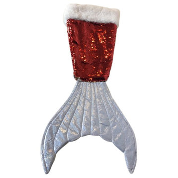 Red and Silver Mermaid Tail Sequined Christmas Holiday Stocking