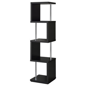 Well Made Four Tier Wood and Metal Bookcase, Black