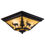 Vaxcel - Bryce 14" Deer Flush Mount Ceiling Light Burnished Bronze - Evoking the spirit of the wilderness, this rustic themed light is clad in a burnished bronze finish and features silhouetted deer imagery atop glowing white tiffany style glass. The classic form of this lamp makes it a great choice for a vacation lodge, cabin or a suburban home - it will complement a variety of home styles: anywhere you want to bring an element of nature. Medium screw base lamping provides maximum light output, and flexibility in bulb choice.