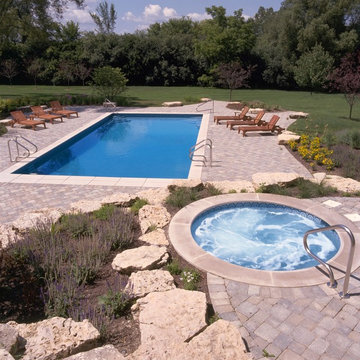 Barrington Hills, IL Swimming Pool with Separate Elevated Hot Tub