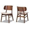 Alston Mid-Century Beige Upholstered Brown Finish Wood 2-Piece Dining Chair Set