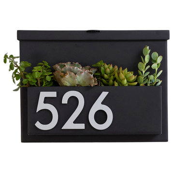 You've Got Mail Mailbox with Planter, Black, Four Silver Numbers