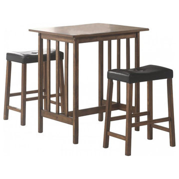 3 Piece Counter Height Dining Set, Brown and Black