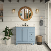 Bella 36" Bathroom Vanity, Powder Blue, Carrara Marble