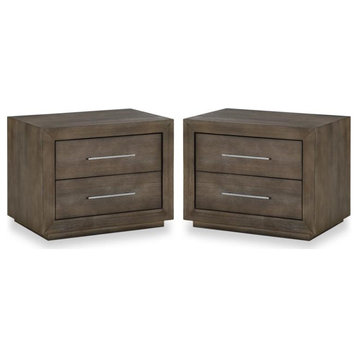 Home Square 2 Drawer Wood Nightstand Set with USB in Dark Pine (Set of 2)