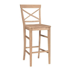 International Concepts - Unfinished X-Back Bar Stool w Solid Wood Seat - Bar Stools and Counter Stools