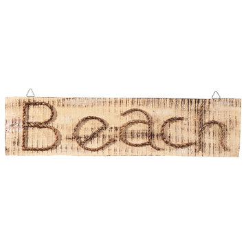 Distressed Rustic Rope and Wood Beach 24 Inch Sign Wall Décor