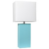 Elegant Designs Modern Leather Table Lamp With White Fabric Shade, Aqua