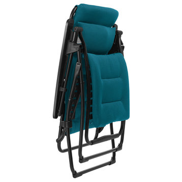 26" Blue and Black Metal Zero Gravity Chair with Blue cushion