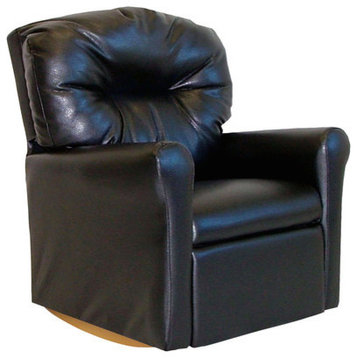 Contemporary Black Leather Like Child Rocker Recliner Chair