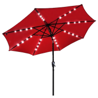 LAGarden Outdoor Patio 32 Led 8 Ribs Solar Powered Umbrella Crank Tilt, Red