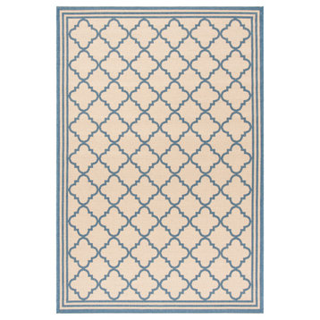 Safavieh Beach House Bhs121N Trellis, Geometric Rug, Cream and Blue, 4'0"x4'0"