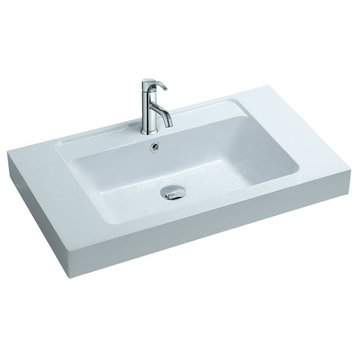 ADM Rectangular Stone Resin Countertop Sink, White, 32", Matte White