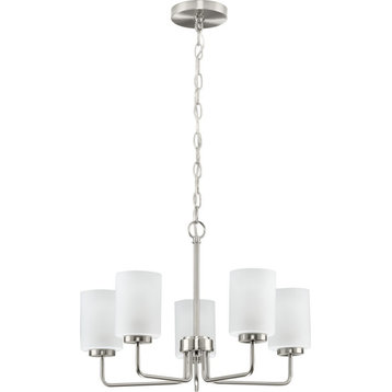 Merry 5-Light Etched Glass Brushed Nickel Transitional Chandelier Light