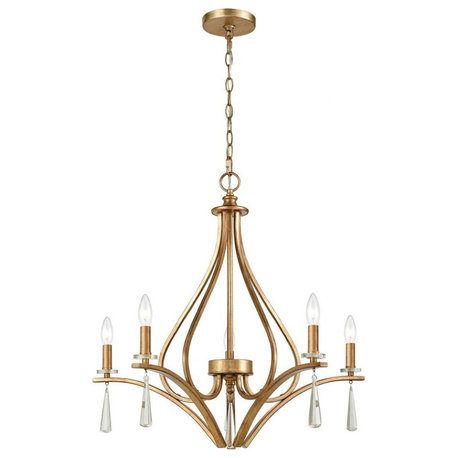 French Country Traditional Five Light Chandelier in Antique Gold Finish