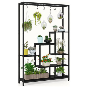 Tribesigns Indoor Plant Stand With 7-Tier Shelves and 10 Piece Hooks, Black