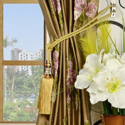 Rainbow Embroidered Camellia Tab Top Dupioni Curtains 4 Colors - Curtains