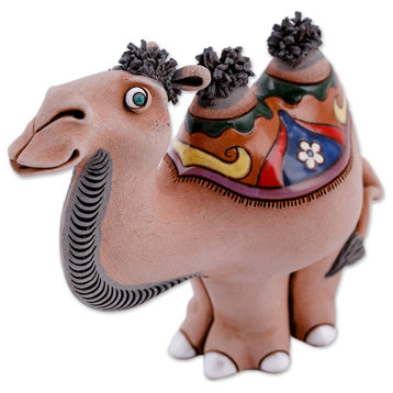 Novica Handmade Happy Camel Ceramic Figurine