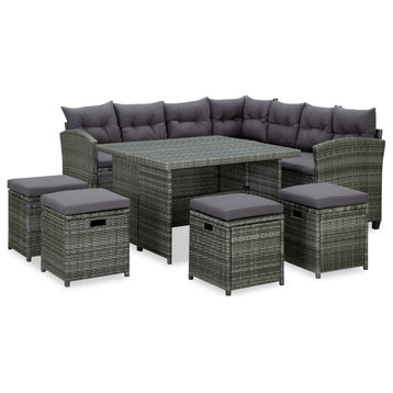 vidaXL Patio Lounge Set Outdoor Sectional Sofa Set 6 Piece Poly Rattan Gray
