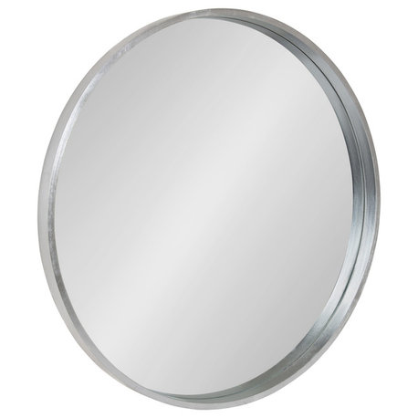 Travis Round Wood Accent Wall Mirror, Silver 25.6Diameter