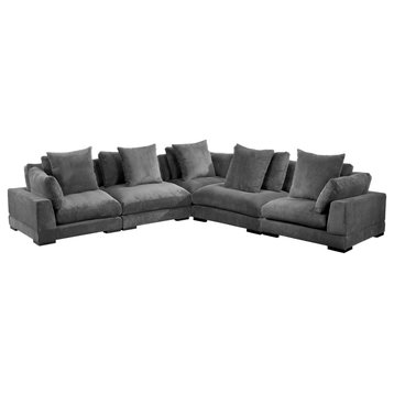 5 PC Grey Corduroy Large Classic Corner Modular Sectional Sofa