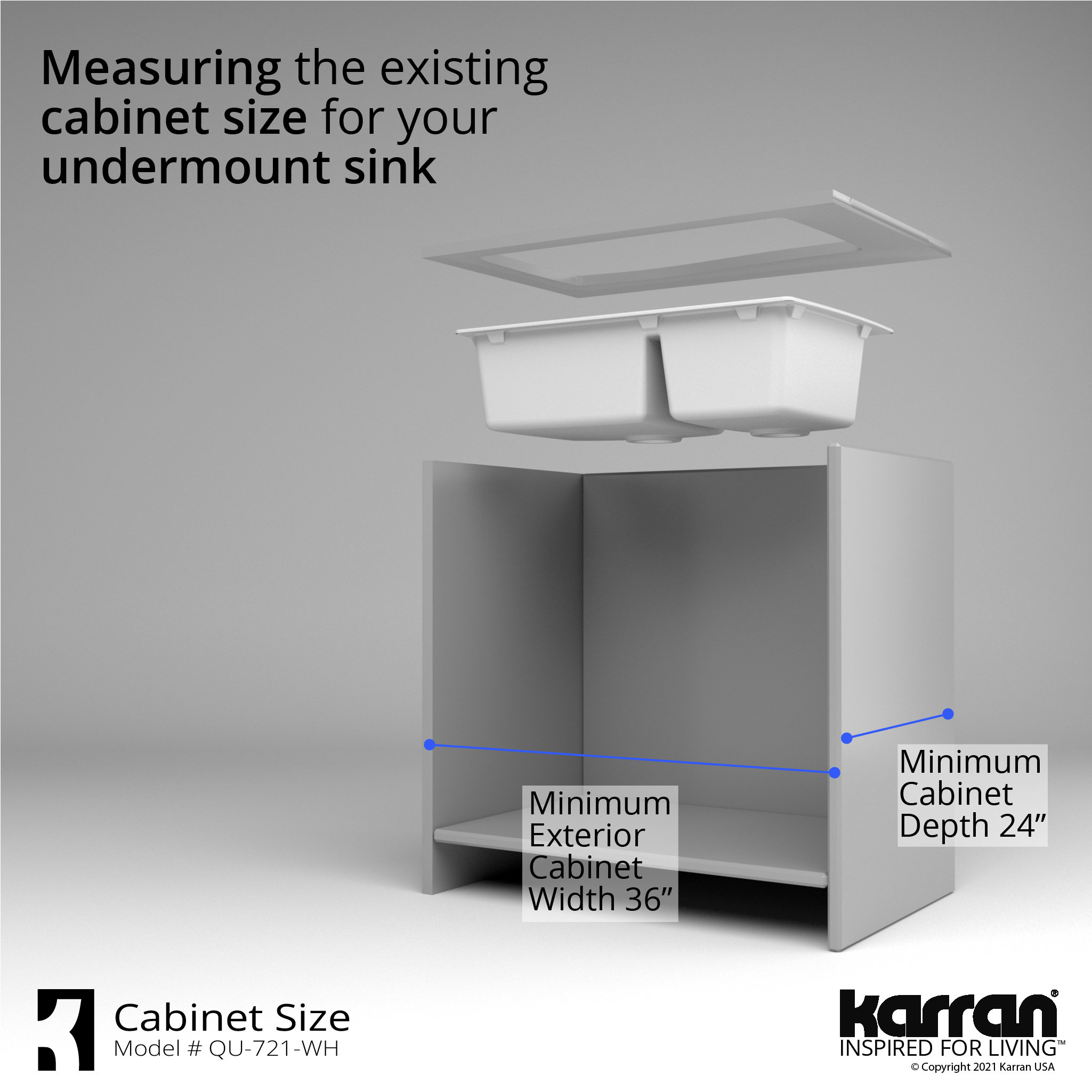 Karran Undermount Quartz 33" 60/40 Double Bowl Kitchen Sink, White