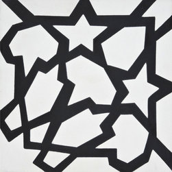 Moroccan Mosaic and Tile House - Bahja Handmade Cement Tile, White/Black, Sample - Wall And Floor Tile