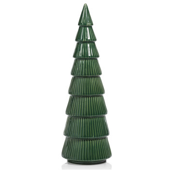 Glazed Winter Green Holiday Tree Sculptures, Set of 2, 4"x12"