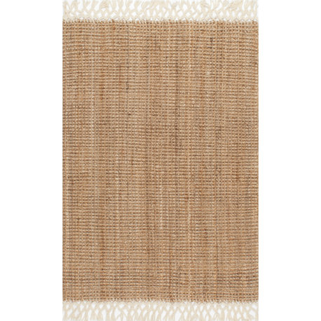 Nuloom Fringe Handwoven Jute Area Rug, Natural 2'x3'