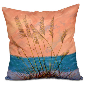 Happy Place, Floral Print Pillow, Coral, 16"x16"