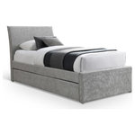 Meridian Furniture - Myles Upholstered Trundle Bed, Gray, Twin, Chenille Fabric - Add extra sleeping space or storage with this Myles grey chenille fabric twin trundle bed. Upholstered in soft, durable chenille fabric, it features a rolling trundle that accommodates up to an 8" thick twin mattress. The trundle's versatility allows it to be placed on either the right or left side, making it ideal for teen, tween, or guest bedrooms and dorm rooms. Practical and stylish, this trundle bed maximizes functionality while enhancing the aesthetic appeal of your room and maximizing space for sleepovers and overnight guests.
