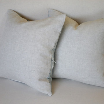 Pair of Faded Blue African Mudcloth Patchwork Pillow Shams with Fringe