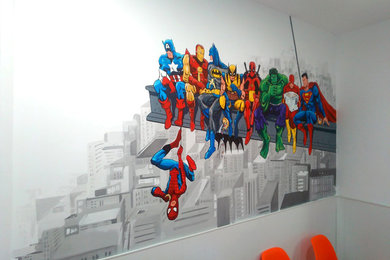 Mural de superhéroes para cafetería
